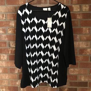 Chico's Chelsea Collection Tunic Top Black  White  Shirt  Size 3